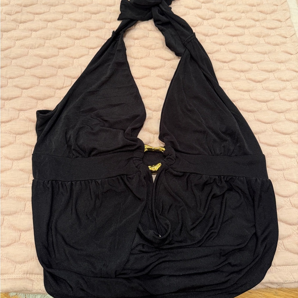 Elegant Black Women's top with gold center piece